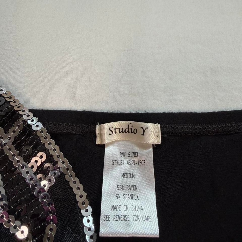 Vintage y2k Studio Y glitter sequin butterfly fairy black tank top - Picture 4 of 5